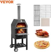 MT Products - Draagbare Pizza Oven - Pizza Oven - Met Wielen - RVS - 2 Lagen - Zomer