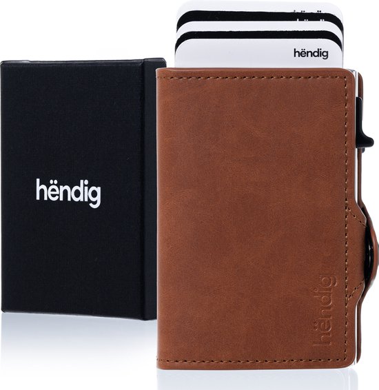 Porte-cartes Hëndig Premium marron clair - 11 cartes + factures Porte-cartes de crédit RFID pour hommes et femmes Portefeuille extensible Inc. Emballage cadeau de Luxe