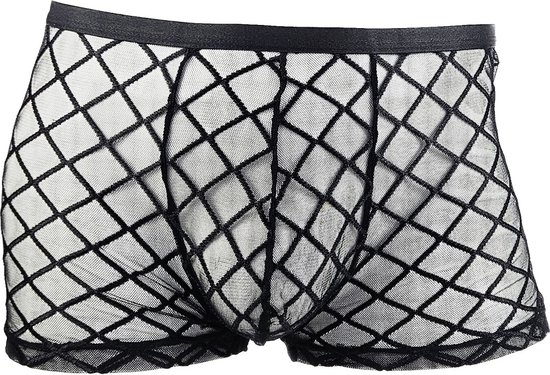 BamBella® Boxer court dentelle pour homme -L/XL - transparent Erotic Sexy Lingerie Men - Slip sous-vêtement homme Zwart
