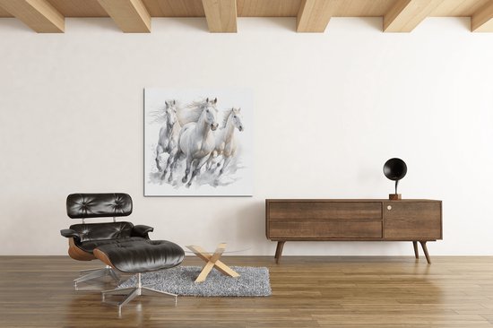 Canvas Schilderij Dieren - Rennende Paarden - Abstract - 100x100x2 cm
