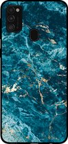 Smartphonica Telefoonhoesje voor Samsung Galaxy M21 met marmer opdruk - TPU backcover case marble design - Blauw / Back Cover geschikt voor Samsung Galaxy M21