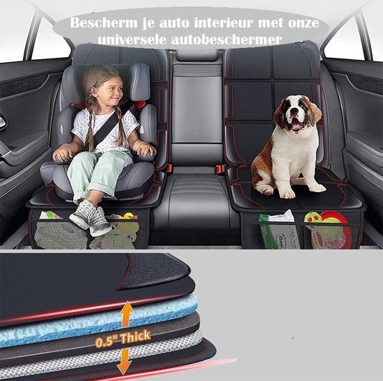 Universele Autostoelbeschermer - Geschikt voor Isofix - Kinderzitje - Met 2 opbergnetjes van Dutraap — afbeelding 2