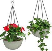 Hangende bloempot, hangende plantenbakken voor planten binnen en buiten, hangende plantenhouders, bloemenmanden met afvoergat voor balkon, terras en tuin (set van 2, lichtgrijs)