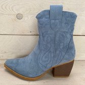 SmileFavorites® Dames Cowboylaarzen met Hak Kort - Blauw - Suedine - Maat 38