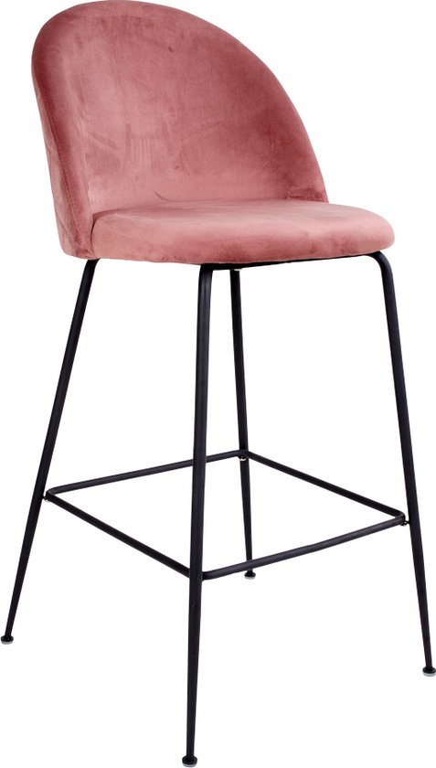 Chaise de bar Velours Rose - Structure Zwart - 60x55x108cm