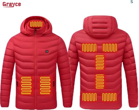 Grayce Verwarmde Jas met Powerbank - S - 9 Zones - Thermokleding - Elektrische kleding - Winterjas - Verwarmde Kleding - Rood
