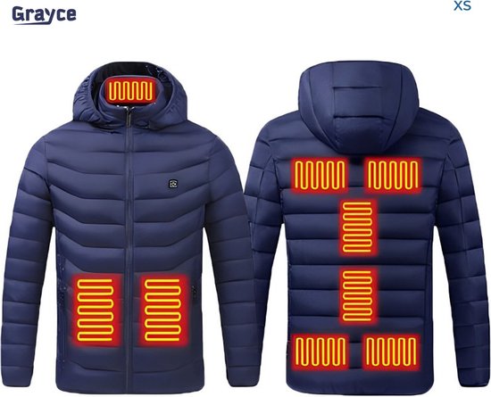 Grayce Verwarmde Jas met Powerbank - XS - 9 Zones - Thermokleding - Elektrische kleding - Winterjas - Verwarmde Kleding - Blauw