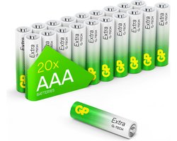 GP Extra Alkaline AAA batterijen – 20 stuks batterijen AAA (Micro/ LR03) – Batterij AAA met nieuwe G-TECH Technologie