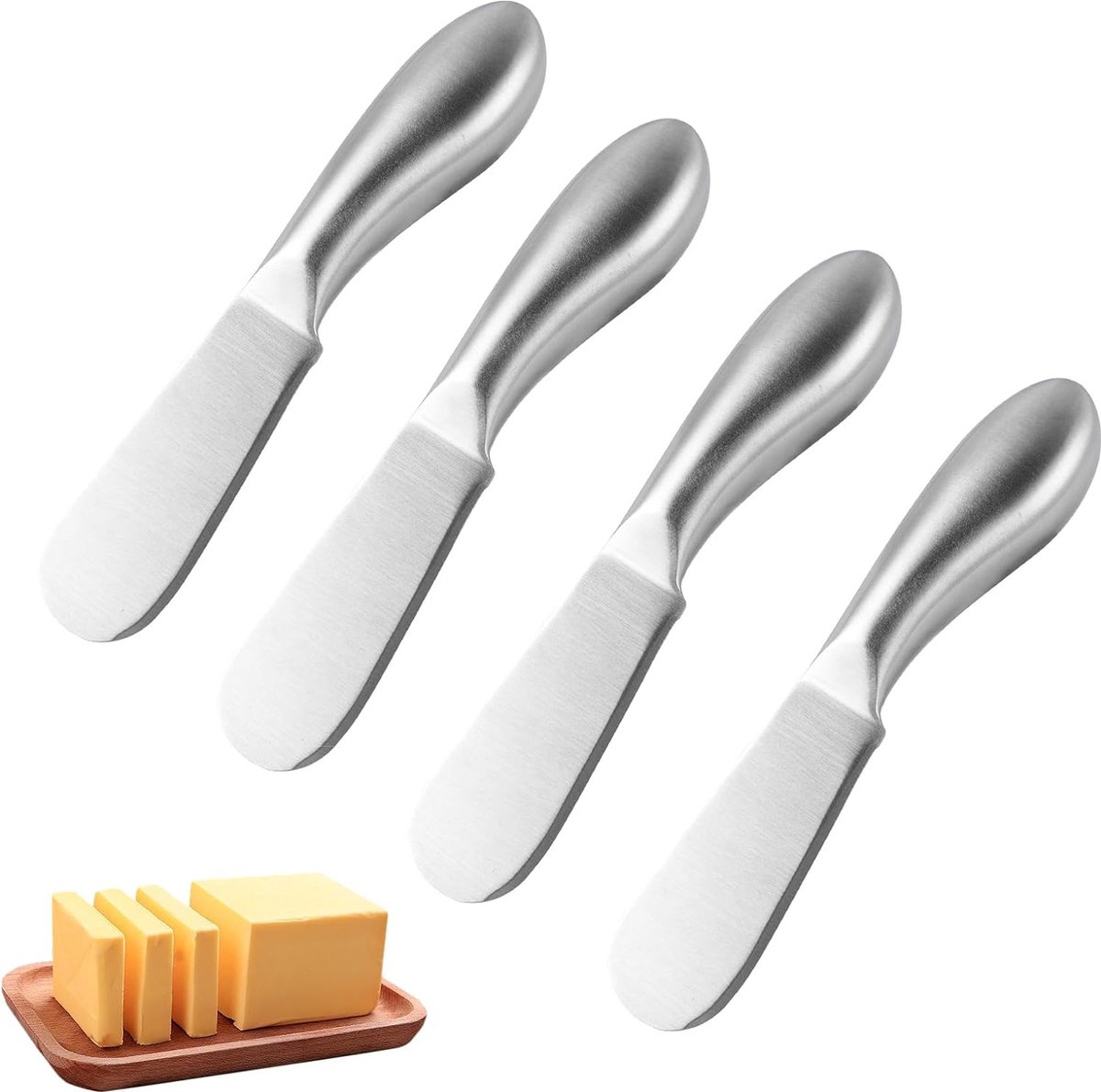 Geavanceerde set van 4 botermessen kleine kaasmessen roestvrijstalen broodmessenset klein broodmes jammes en boterkaasspatel voor room en kaas (13 5 cm zilver)