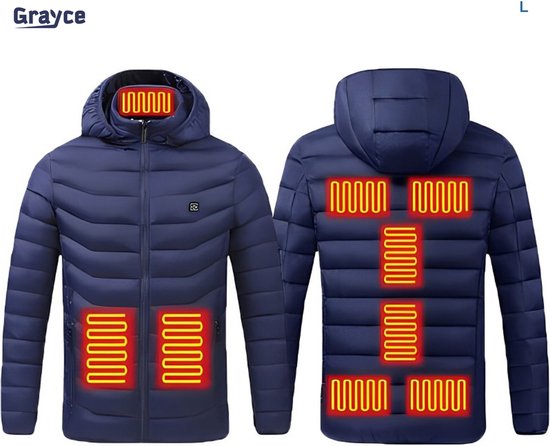 Grayce Verwarmde Jas met Powerbank - L - 9 Zones - Thermokleding - Elektrische kleding - Winterjas - Verwarmde Kleding - Blauw