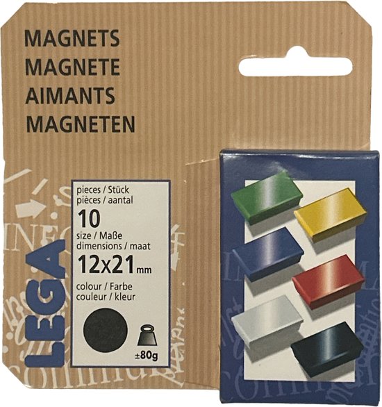 Lega Magneten 12x21mm zwart - 10 x 10 stuks