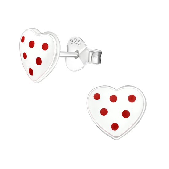 Aramat jewels ® - Kinder oorbellen dots hart wit rood 925 zilver 7mm x 8mm