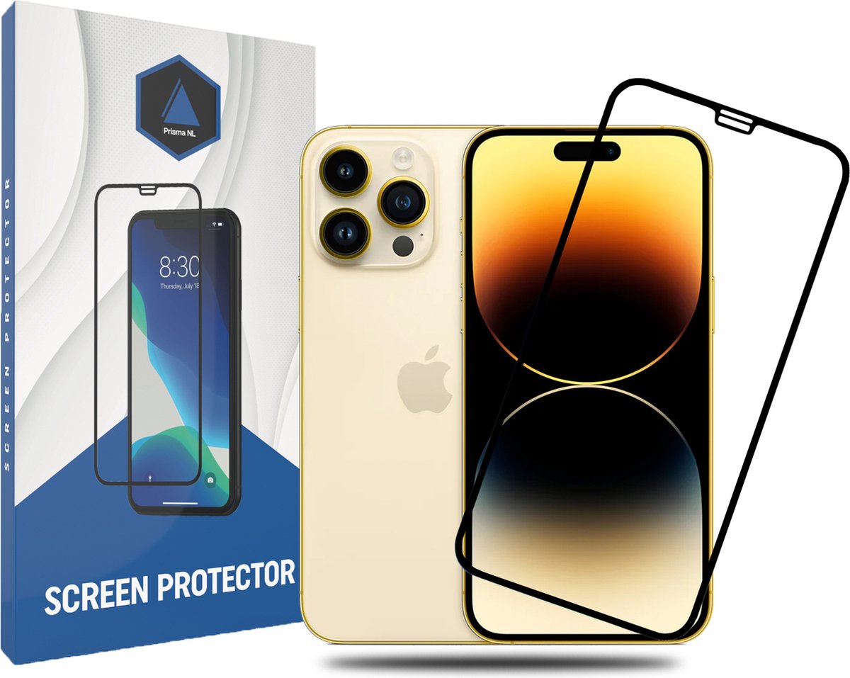 Prisma NL® iPhone Screenprotector voor iPhone 14 Pro Max - Premium - Beschermglas - Gehard glas - 9H - Zwarte rand - Tempered Glass - Full cover