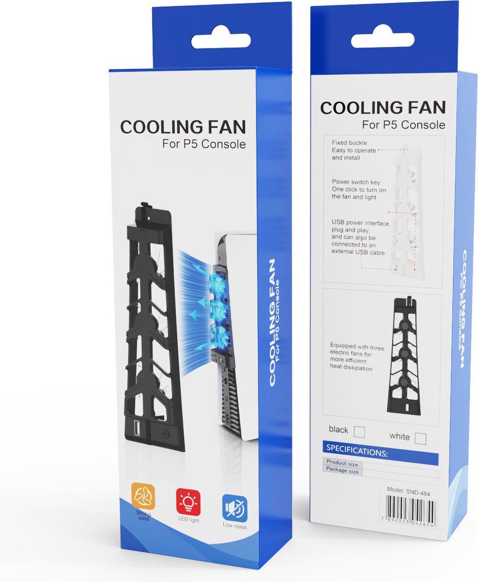 Mind - Cooling fan voor Playstation 5 console - 3 fans - Blauw LED licht - USB gevoed - NIET VOOR PS5 SLIM – foto 3
