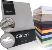 iSleep Perkal Split-Topper Hoeslaken - 100% Perkal Katoen - Rondom Elastiek - Litsjumeaux - 180x200 cm - Zilver