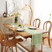 Tafelloper groene tafelloper met handgemaakte kwastjes, polyester tafelcollectie, eettafeldecoratie voor thuis, boho-decoratie, 183 x 33 cm