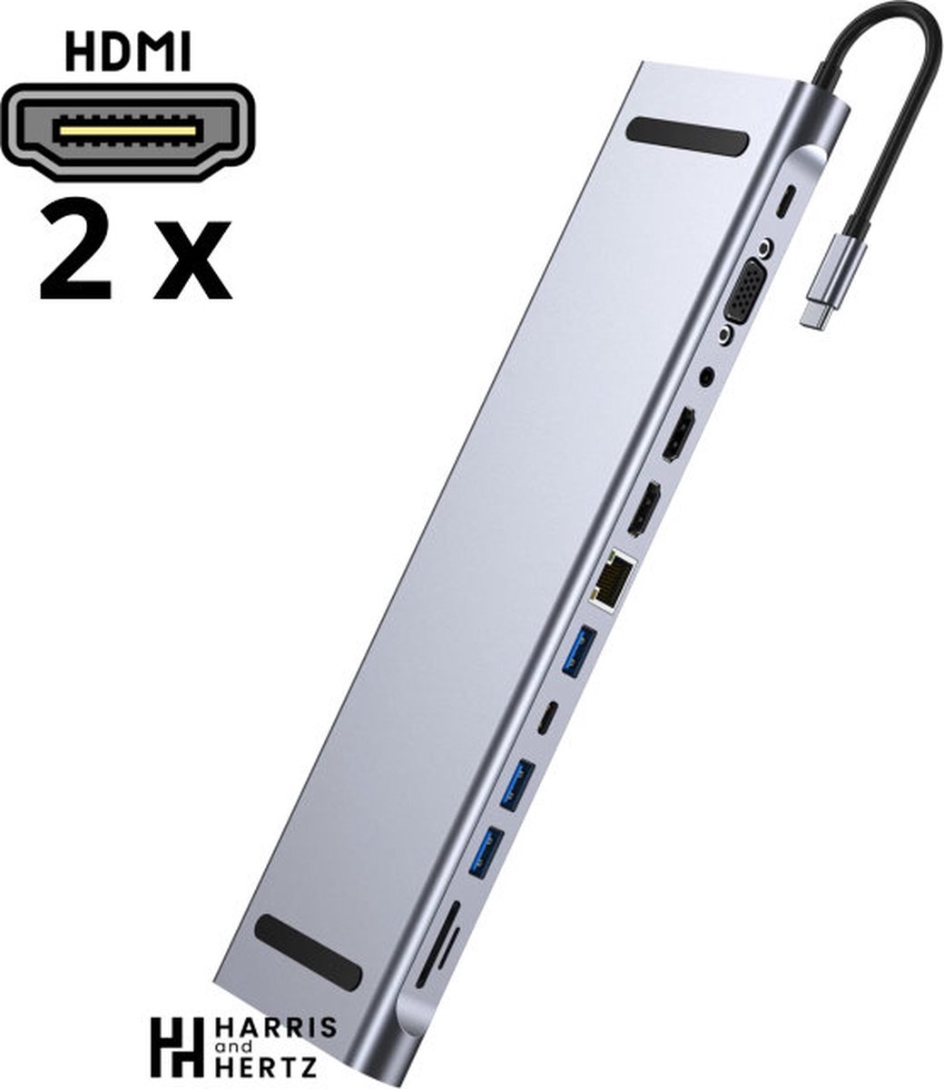 USB-C multi HUB 12-in-1 (2xHDMI / VGA / USB3.0 / USB 2.0 / LAN / USB-C charge / SD&Micro SD / audio )