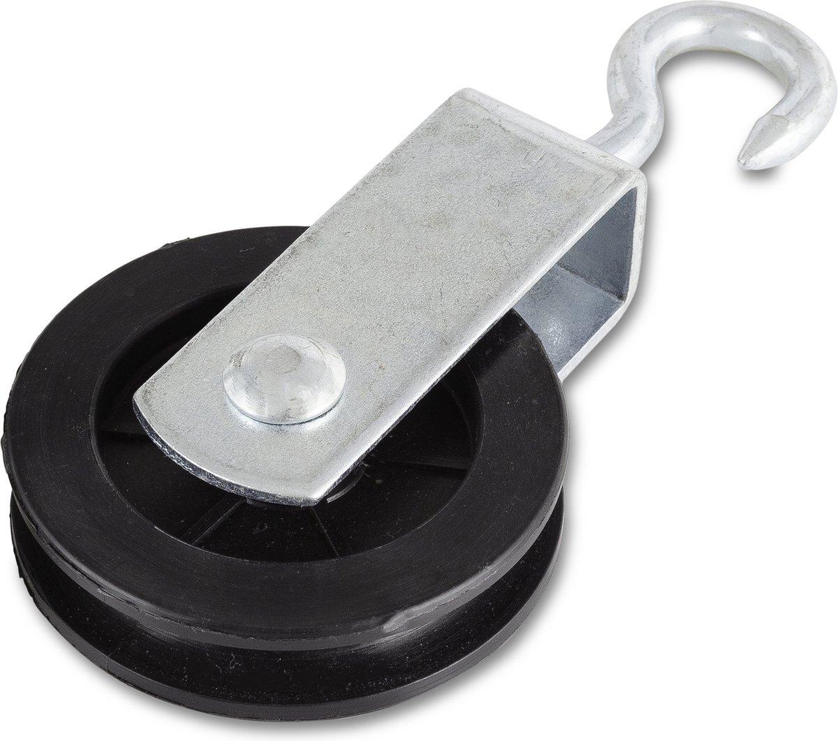 Verzinkte Katrol Draaibaar met haak - 60 mm wiel - groef 8 mm