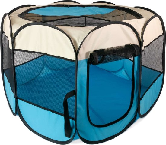 Intirilife Parc pour animaux pratique 77 x 58 cm Tente de jeu en tissu Oxford en Blauw - Pour chiens, chats ou lapins pour transporter, jouer et se reposer