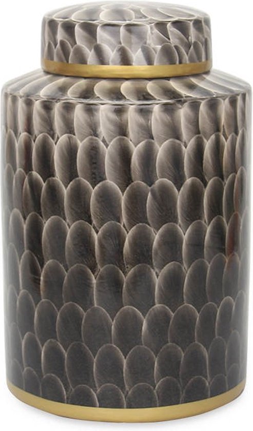 San Naila-Écailles- Vases-Pot décoratif-Couvercle-Motif Écailles-Marron-Taupe- Wit- Or-Porcelaine