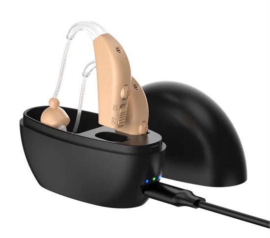 TechU™ Gehoorapparaat 1 Paar met Harde Beschermhoes - Intelligente geluidreductie - Voor achter het oor (AHO) - Helder Geluid - Comfortabel & Lichtgewicht - Oplaadbaar