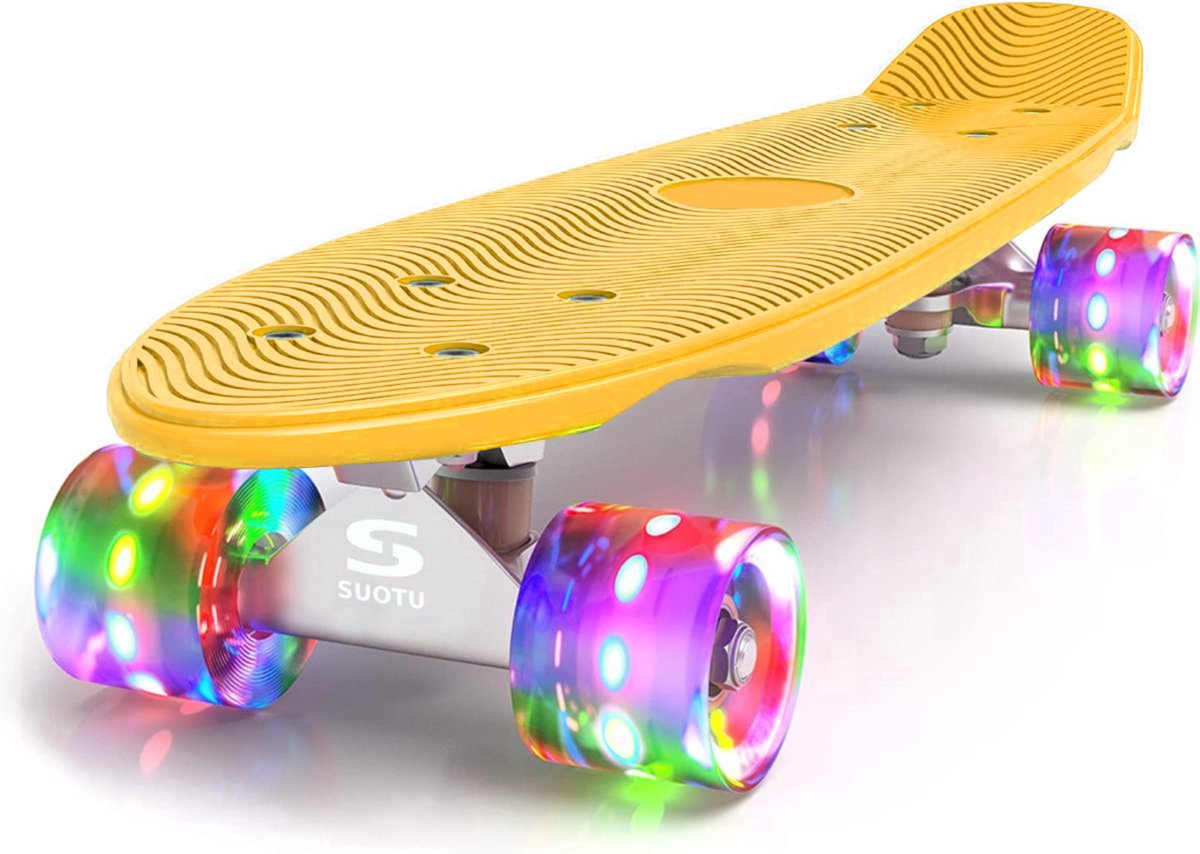 Suotu Skateboard - Skateboard Jongens – Wielen met LED-verlichting - ABEC-9 - Tot 50 kg - Skateboard Meisjes – Skateboard Volwassenen - Geel — afbeelding 5