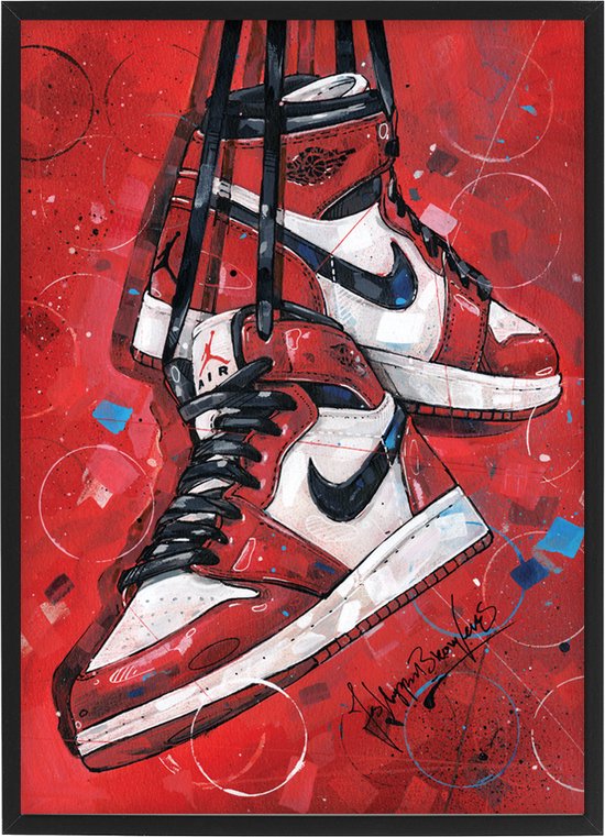 Sneaker print retro Chicago 30,6x43 cm (A3) *ingelijst & gesigneerd
