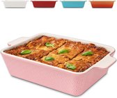 Ovenschaal groot van keramiek - voor lasagne, tiramisu en ovenschotel - extra hoge rand - vierkant - roze Grote ovenschaal van keramiek - geschikt voor lasagne, tiramisu en ovenschotel - met extra hoge rand - vierkant - roze.