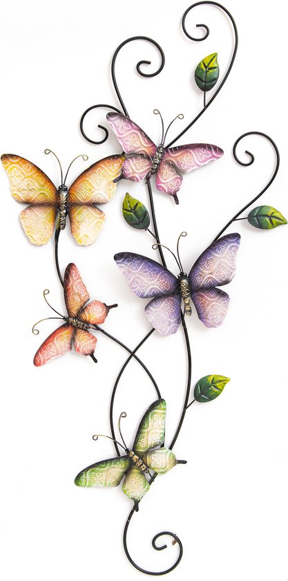 Anna's Collection Wand decoratie vlinders - pastel - 35 x 68 cm - metaal - muurdecoratie - Anna's Collection