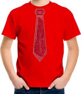 Bellatio Decorations Verkleed t-shirt voor kinderen - glitter stropdas - rood - jongen - carnaval 164/176