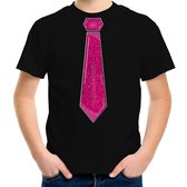 Bellatio Decorations Verkleed t-shirt voor kinderen - glitter stropdas - zwart - jongen - carnaval 164/176