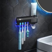 One stop shop - Tanden borstelsterilisator - Elektrische tandpastadispenser - Wand gemonteerd - Badkamer Tandenborstel houder - Opladen via zonne-energie of USB - 4 Tandenborstel houders - UV - Zwart