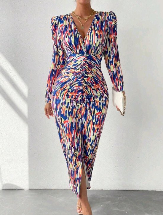 Sexy elegant corrigerende lange maxi jurk met kleurverloop maat L