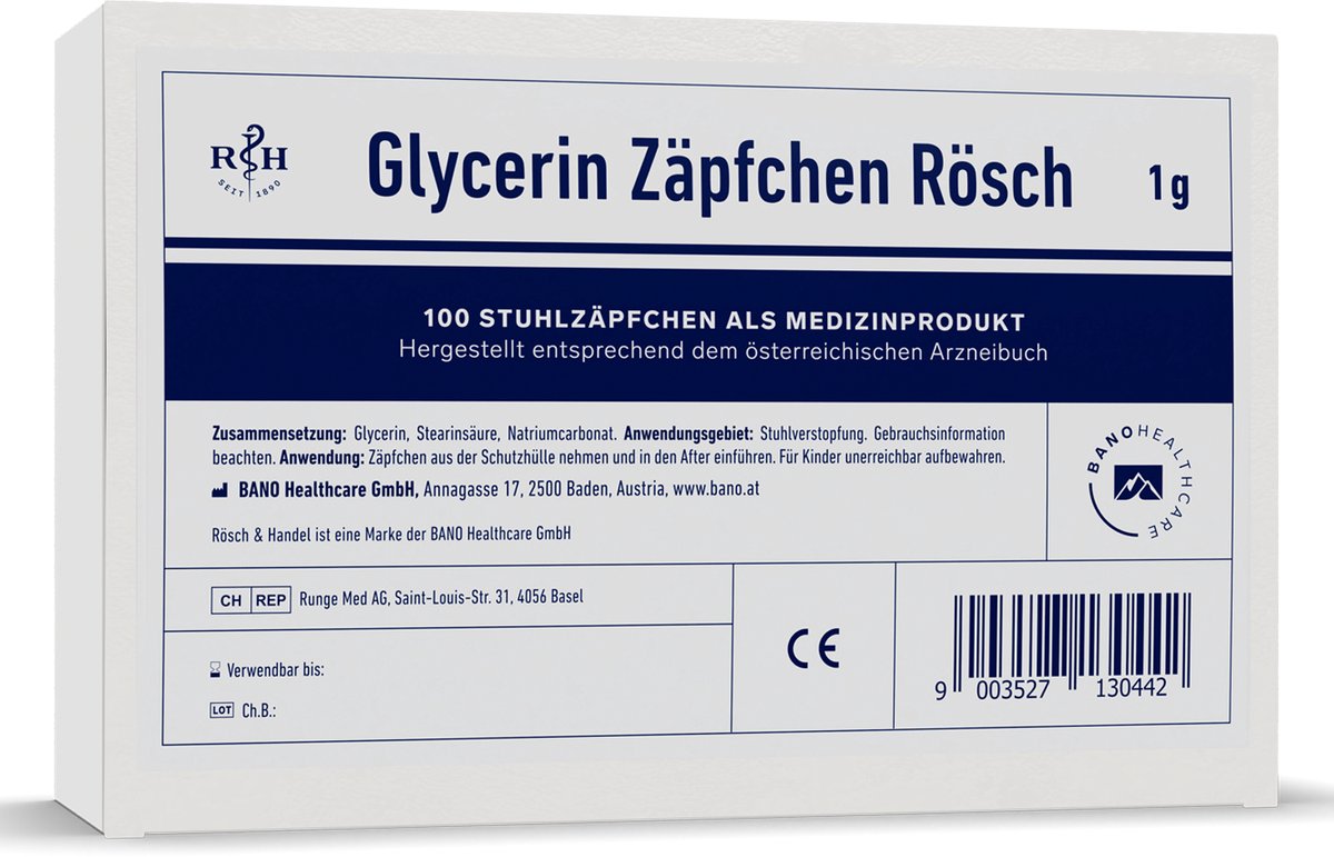 Goedkoopste Rösch & Handel Glycerine Zetpillen 1 gr. - 100 stuks verpakking