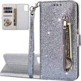 Portemonnee Hoesje - Wallet Case - Rits Sparkly Glitter - Telefoonhoes met Kord Geschikt voor: Samsung Galaxy M51 - Zilver