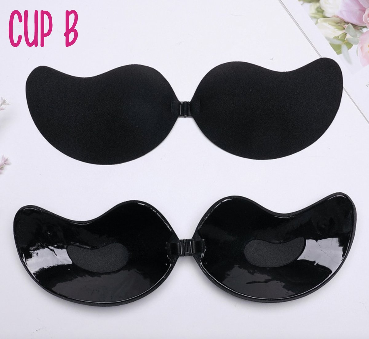 SilverAndCoco® - Push up Plak BH herbruikbaar / Zelfklevende Invisible bh met clipsluiting / Onzichtbare Siliconen Tepel bedekkers BH Pads Silicone Nipple cover Strapless boob lift - Zwart - Cup B