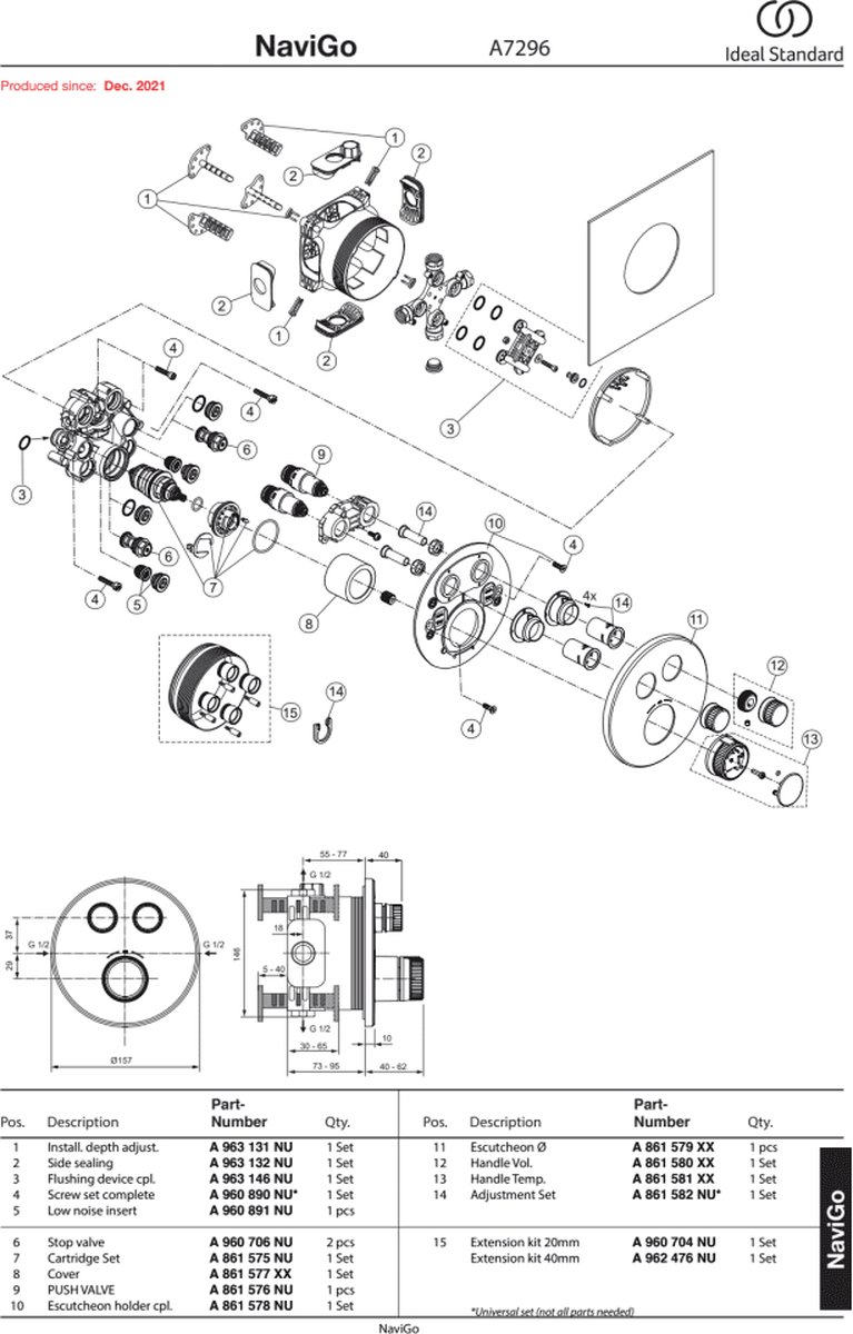 Ideal Standard CeraTherm Navigo - Inbouwthermostaat, opbouwdeel, 2 gebruikers, chroom A7296AA