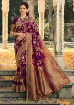 Pure banarasi katan silk saree with stone work , unstitched blouse