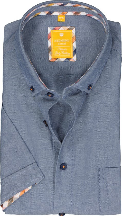 Redmond modern fit overhemd - korte mouw - Oxford - blauw - Strijkvriendelijk - Boordmaat: 47/48