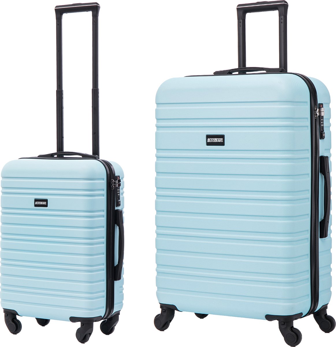 BlockTravel kofferset 2 delig ABS ruimbagage en handbagage 39 en 74 liter - inbouw TSA slot - licht blauw