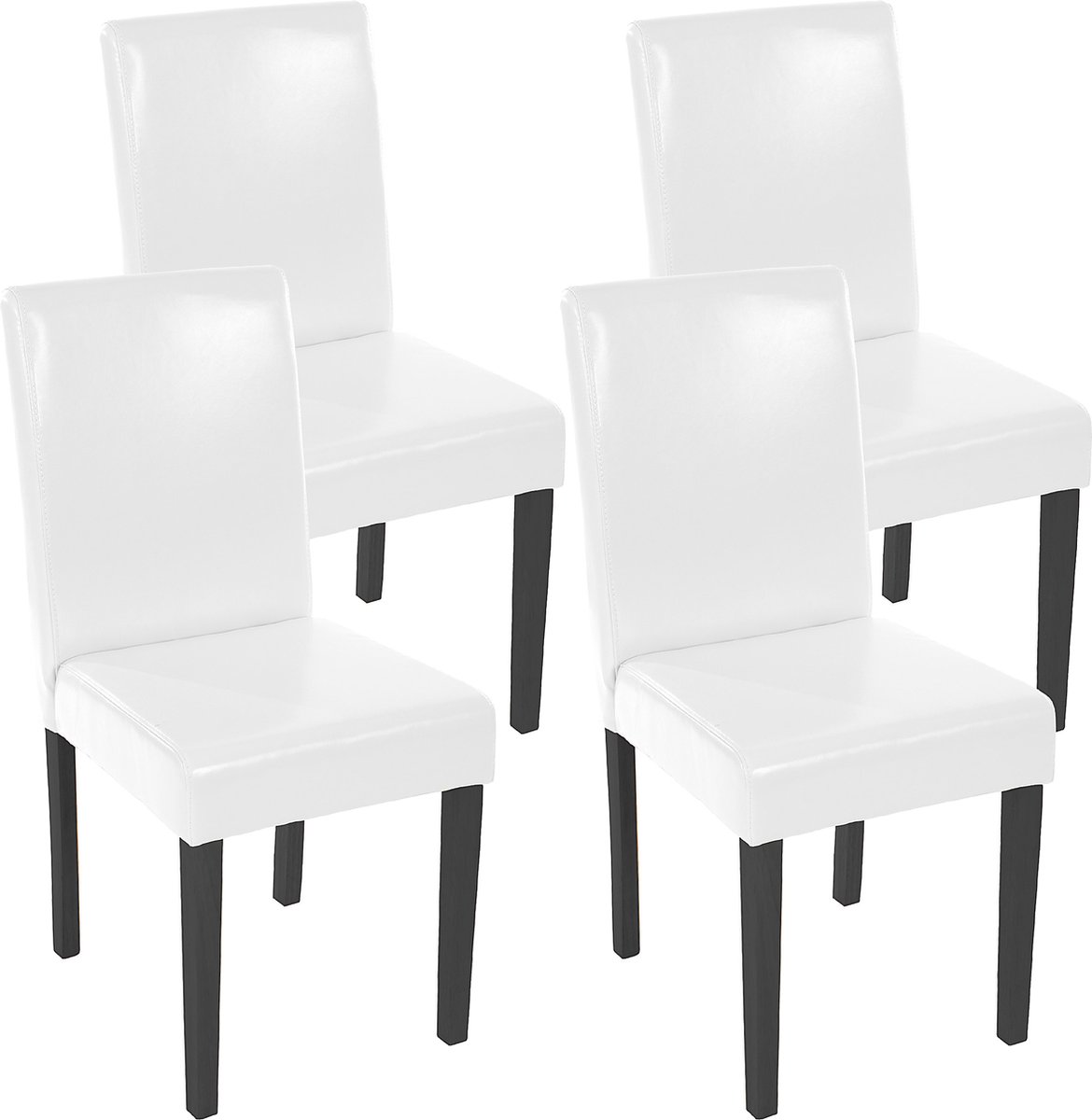 Cosmo Casa Set van 4 Eetkamerstoelen - Keukenstoelen - Kunstleer - Wit - Donkere Poten - 90 cm x 43 cm x 56 cm