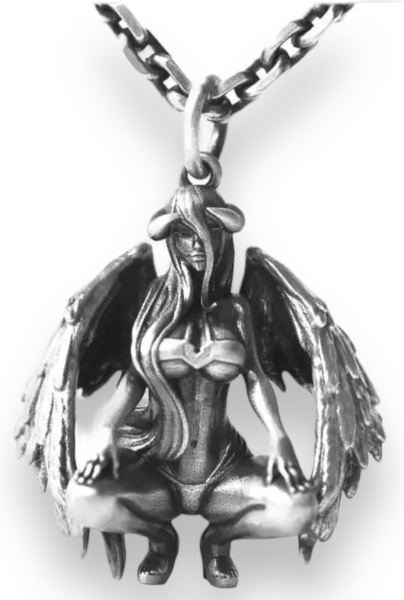 Duivelse Figuur van Zilver - Duivel Achtige Vrouw Figuur Ketting