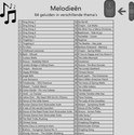 Lijst met 64 melodieën voor de deurbel, met muzieknoten. Een pijltje wijst naar een plug-in ontvanger.