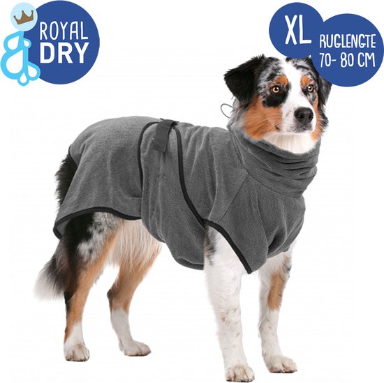 Royal Dry Badjas Hond - Microvezel Hondenbadjas - XL - Ruglengte 70-80 cm - Grijs