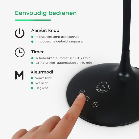 Lampe de bureau SBR Glow - Lampe de table - Lampe lumière du jour - 2 lampes LED - Dimmable - 3 couleurs de lumière - Zwart