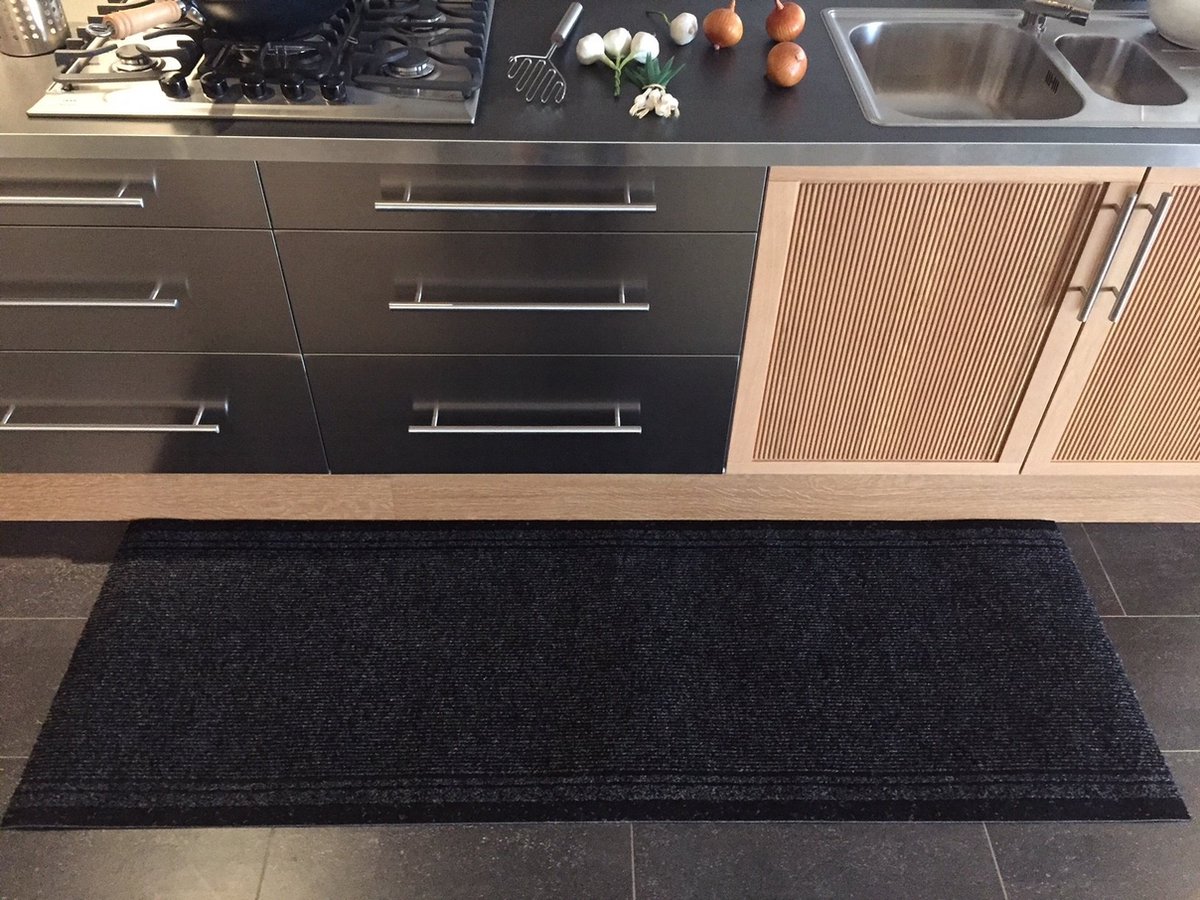 JYG Tapijtloper Club Antraciet 100 x 250 cm - Keukenloper - Anti Slip - snijdbaar