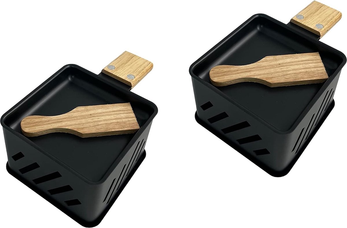 Set van 2 individuele pannen + 2 houten spatels