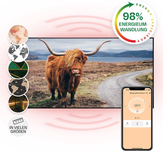 Klarstein Air Art Smart Infraroodverwarming, Infraroodverwarming met IoT/WiFi App-bediening, Open Raam Detectie, Infraroodverwarming met Thermostaat, Wandverwarming, CO2-vrije Elektrische Verwarming 700 W