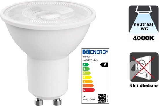 Integral LED - Spot LED GU10 - 2 watts - 4000K Blanc neutre - 360 lumen - Non dimmable - Classe énergétique A