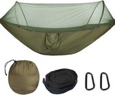 Outdoor hangmat, campinghangmat met klamboe Hangmat Draagbare hangmat Ultralicht reiskamperen met 2 premium karabijnhaken, 2 stuks 2 m nylon stroppen (legergroen)